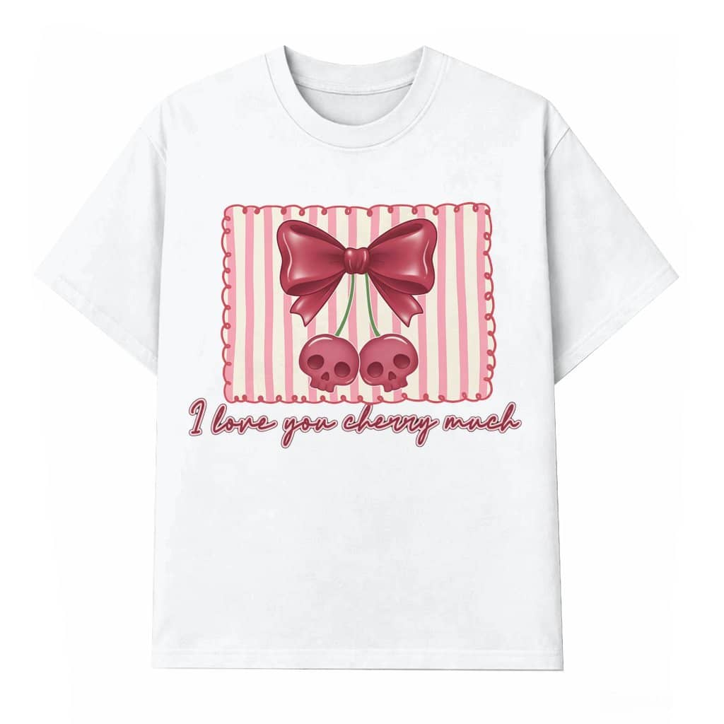 I Love You Cherry Much T-shirt – Valentine's Day Gift for Her Cute Gothic Cherry Skull Bow