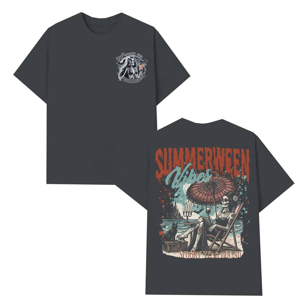 Funny Summerween Spooky Skeleton T-shirt – Gift for Her Beach Wine Lover