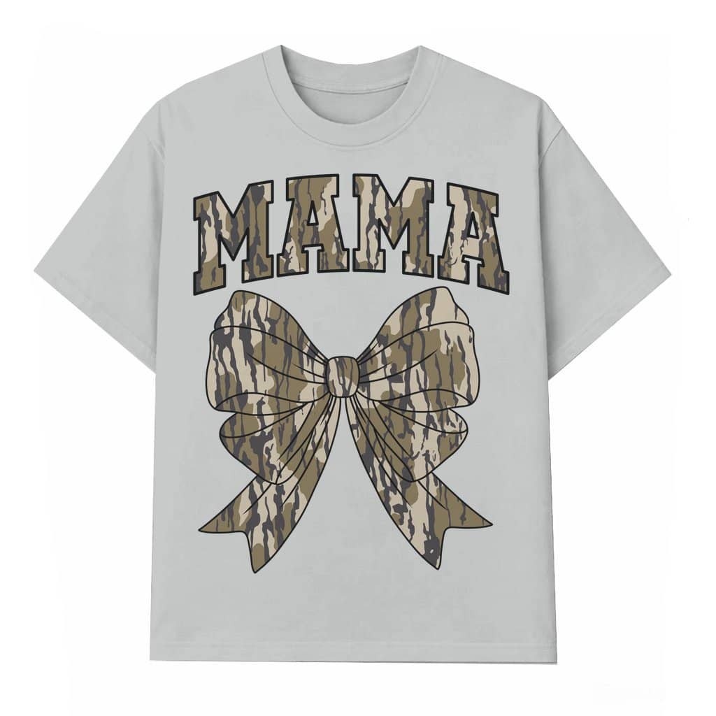 Camo Bow Mama T-shirt – Gift for Mom Coquette Style