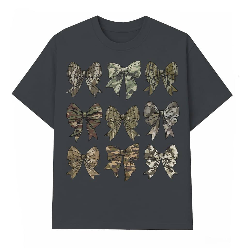 Camo Coquette Bows T-shirt – Mother's Day Gift for Girls Cute