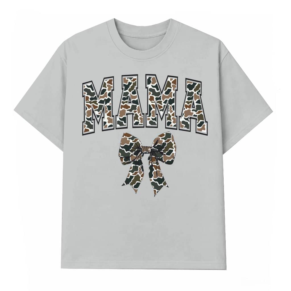 Camo Mama Coquette Bow T-shirt – Mother's Day Gift for Mom Retro Camouflage