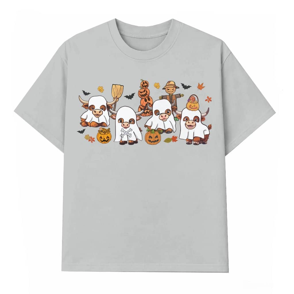 Highland Cow Funny Ghost T-shirt – Halloween Gift for Farmers Vintage