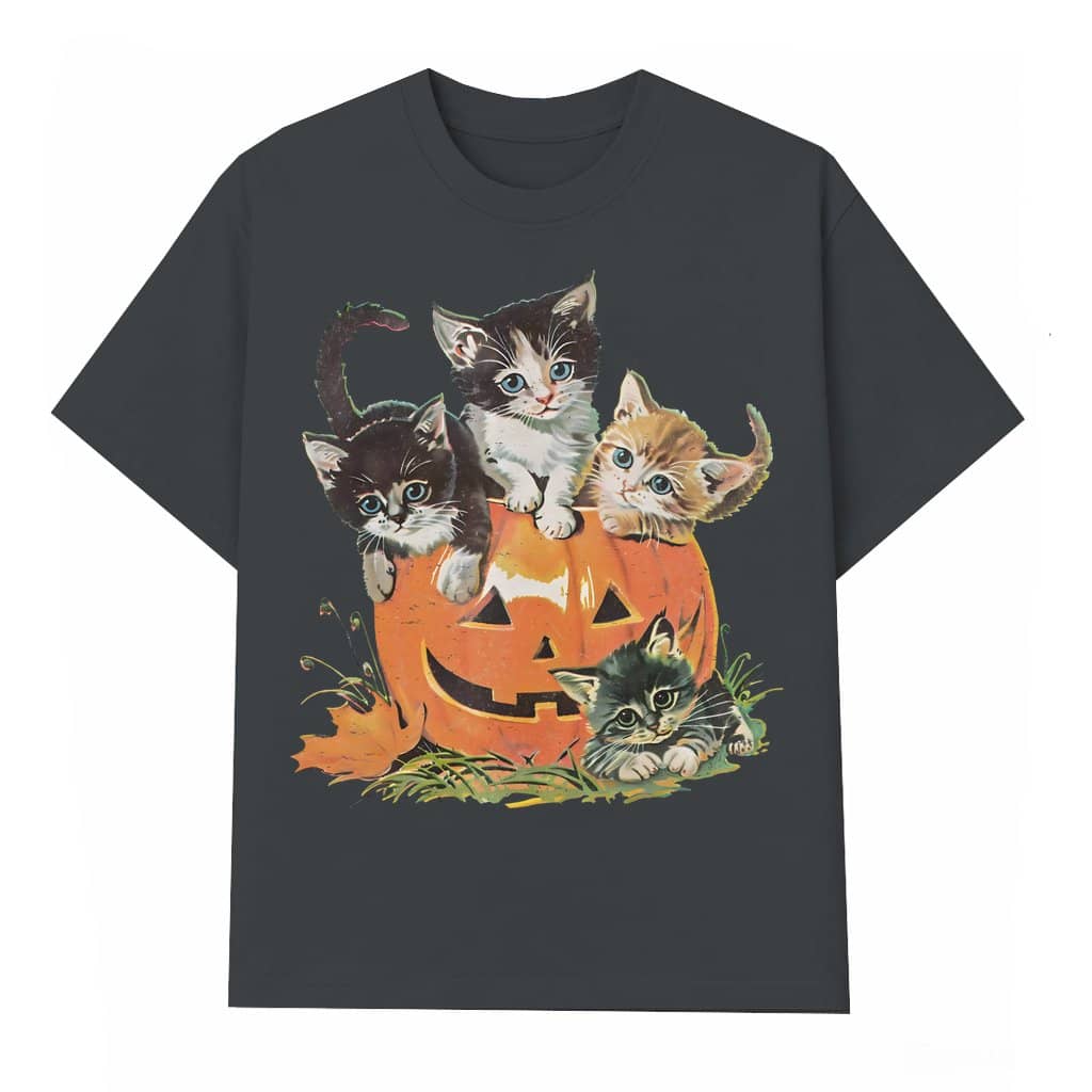 Vintage 90s Cat Spooky Pumpkin T-shirt – Halloween Gift for Men Women Retro Cute