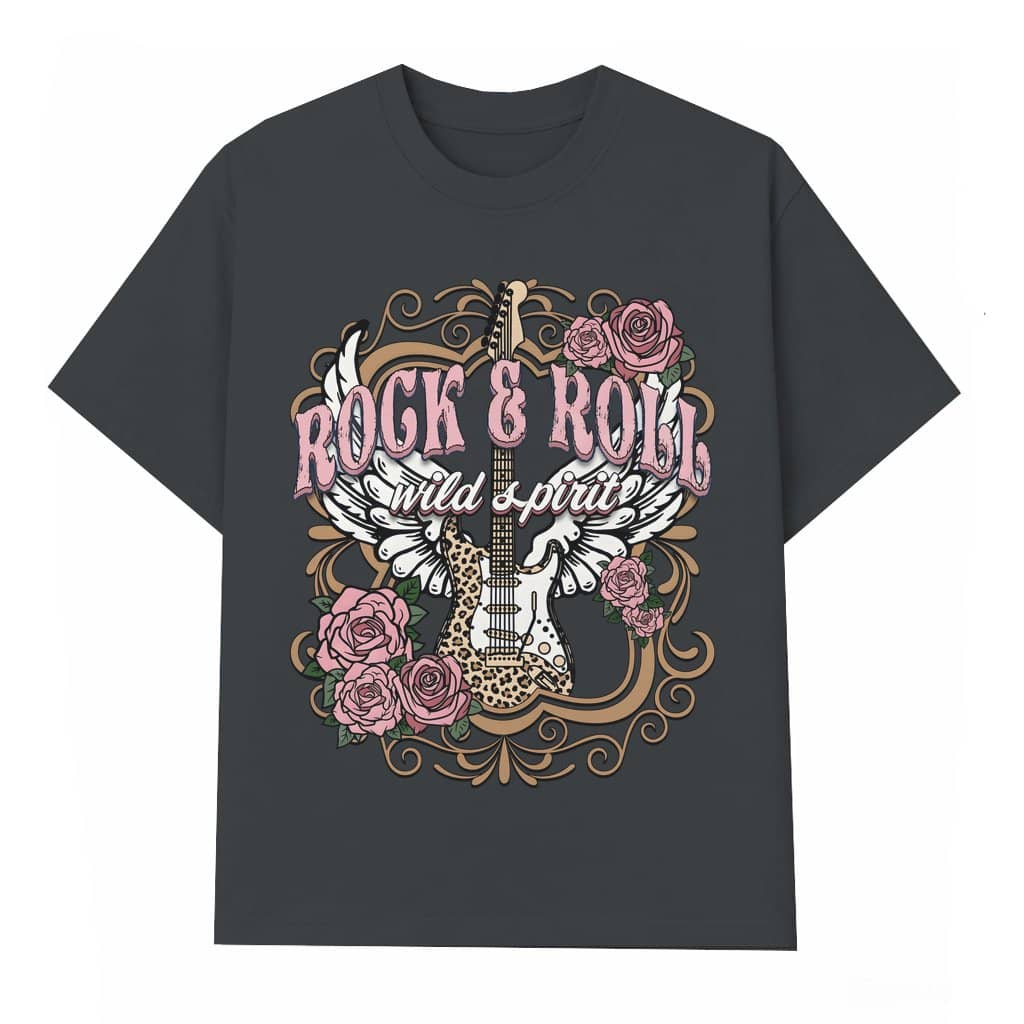 Vintage Floral Guitar Letter T-shirt – Summer Gift for Women Casual