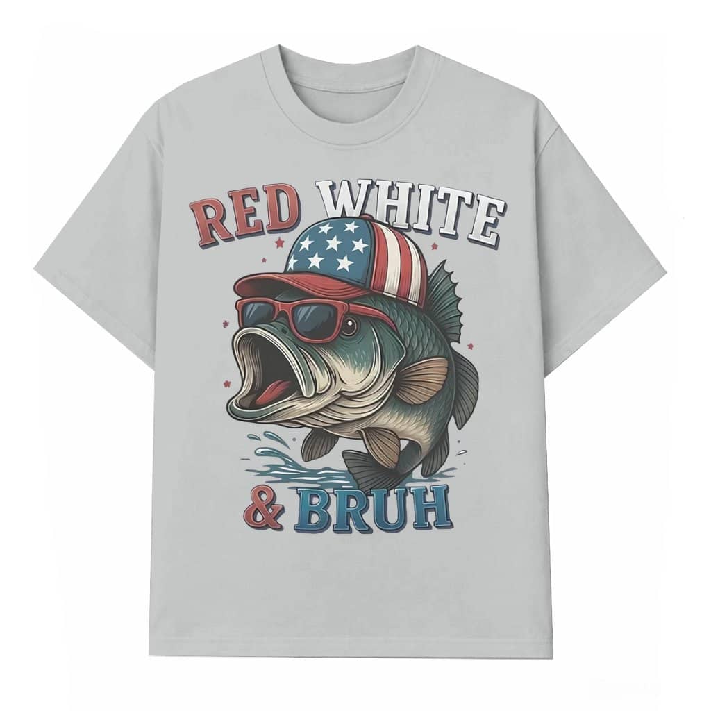 Red White and Bruh Bass Fishing T-shirt – 4th of July Gift Funny Vintage American Flag