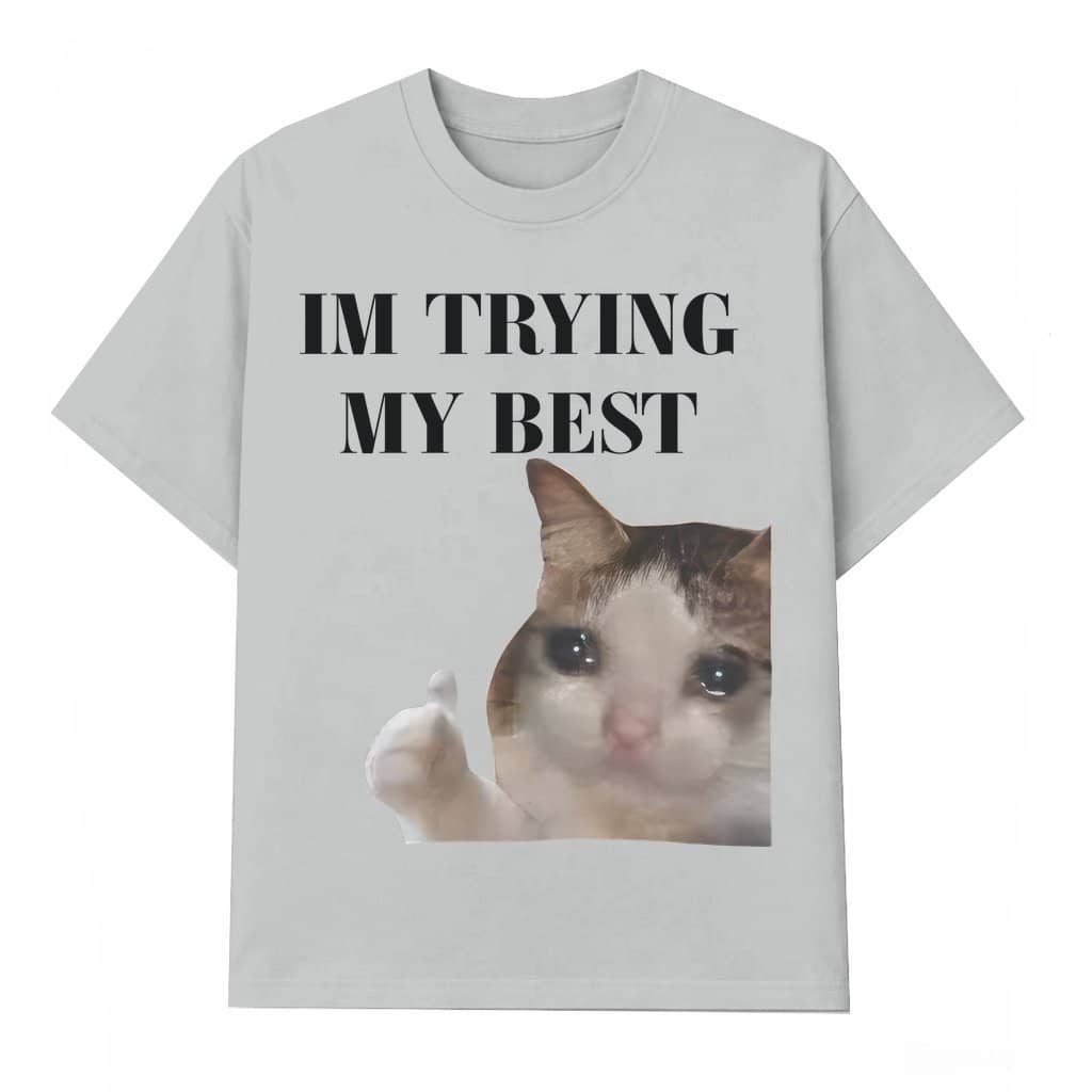 Funny Crying Cat Meme T-shirt – Vintage Cat Humor Gift for Men Women