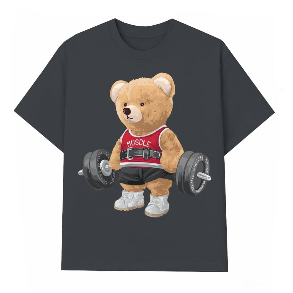 Exercise Bear Graphic Wash Tee – Vintage Workout Gift for Women