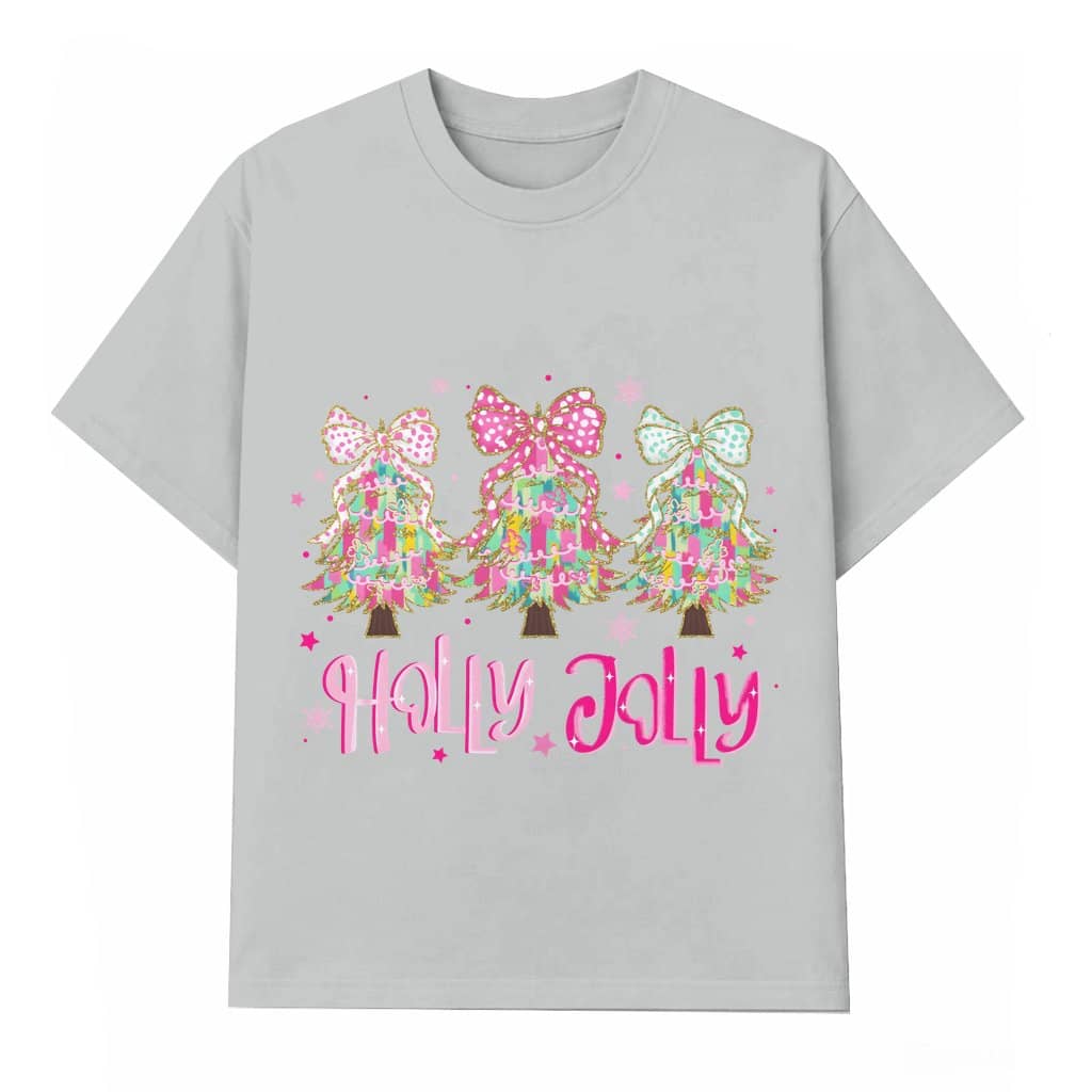 Holly Jolly T-shirt – Christmas Gift for Girlfriend Vintage Retro Glitter
