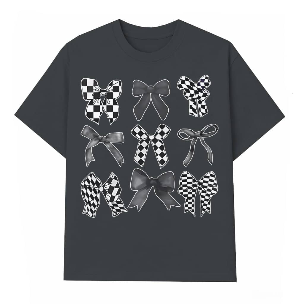 Coquette Checkered Black Bow T-shirt – Birthday Gift for Her Vintage Aesthetic