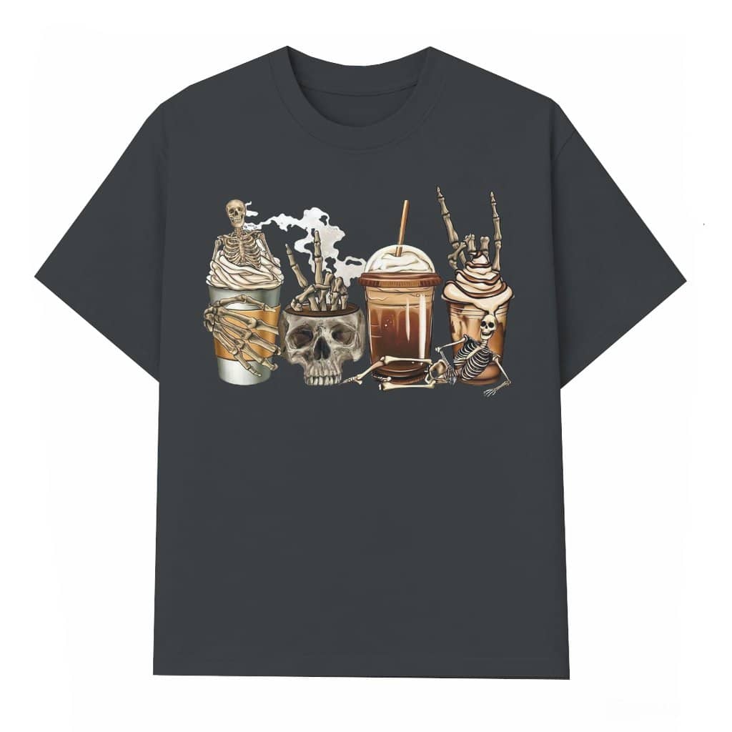 Skeleton Coffee T-shirt – Halloween Gift Spooky Vintage Retro 90s