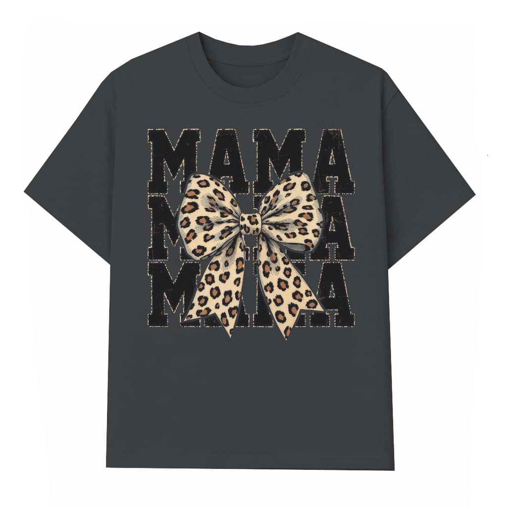Leopard Print Mama T-shirt – Gift for Mom Vintage Cheetah Bow