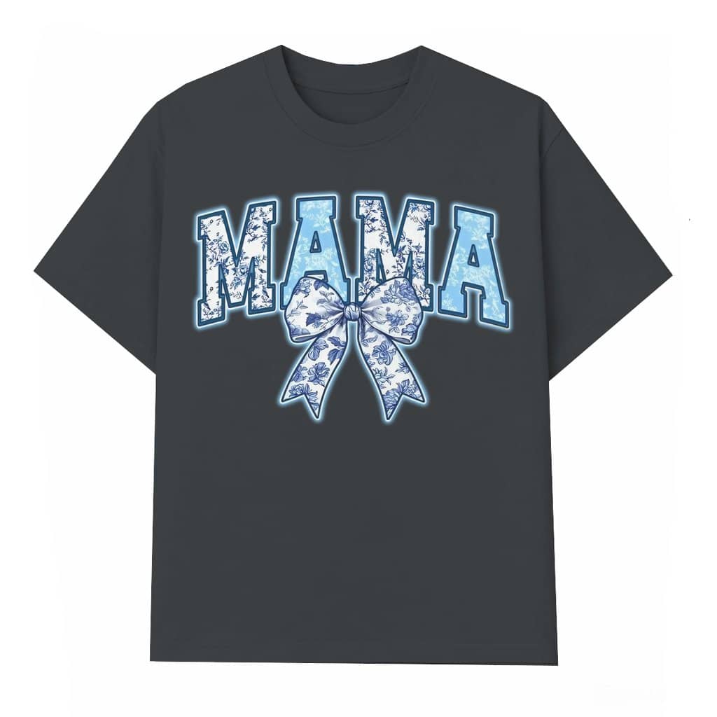 Blue Floral Bow MAMA T-shirt – Mother's Day Gift for Mom Vintage Cottagecore