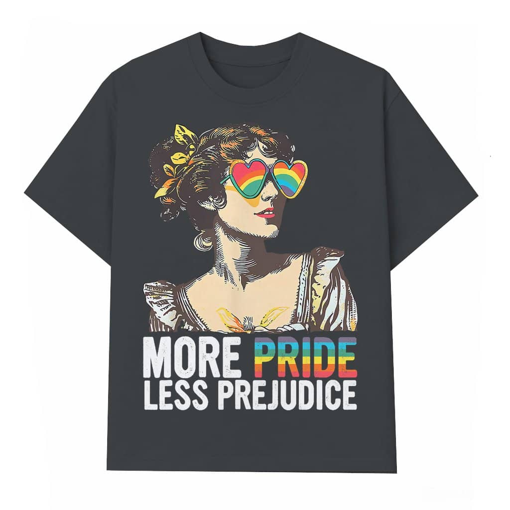 More Pride Less Prejudice T-shirt – LGBT Pride Gift Retro Vintage Rainbow Heart
