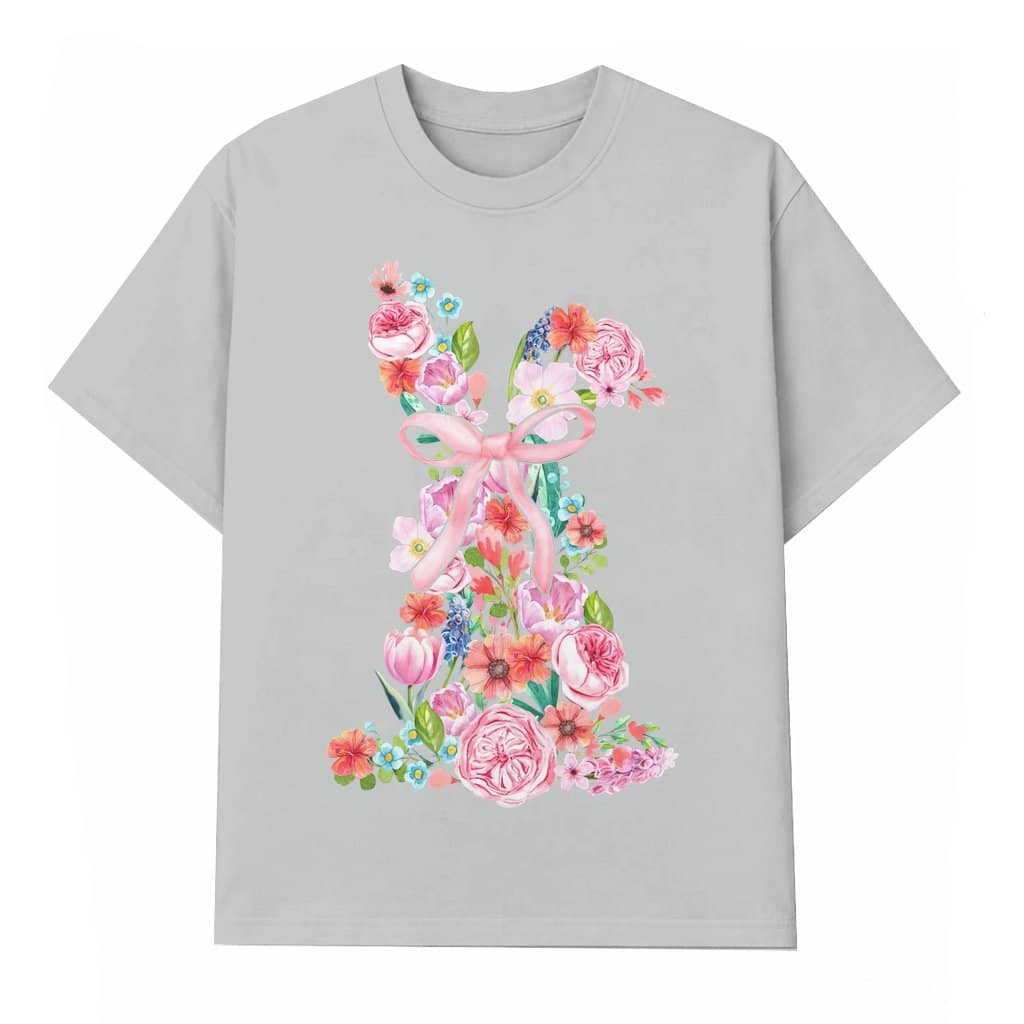 Vintage Floral Bunny T-shirt – Easter Gift for Her Cute Rabbit