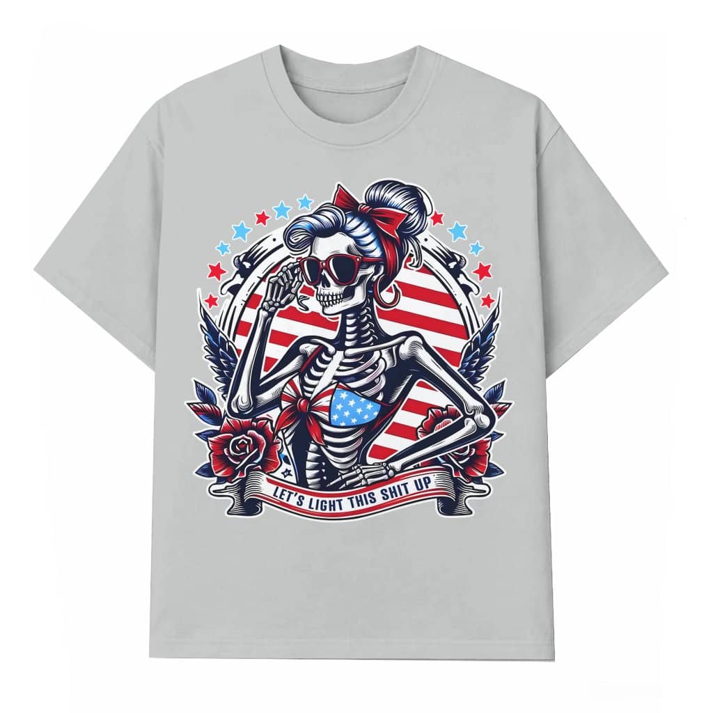 Funny Skeleton Lady Skull America T-shirt – July 4th Gift for Women