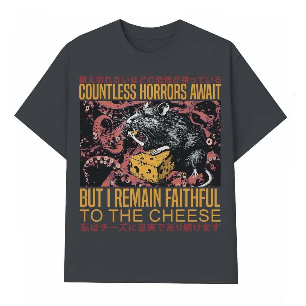 'Faithful to the Cheese' T-shirt – Humorous Horror Rat Gift