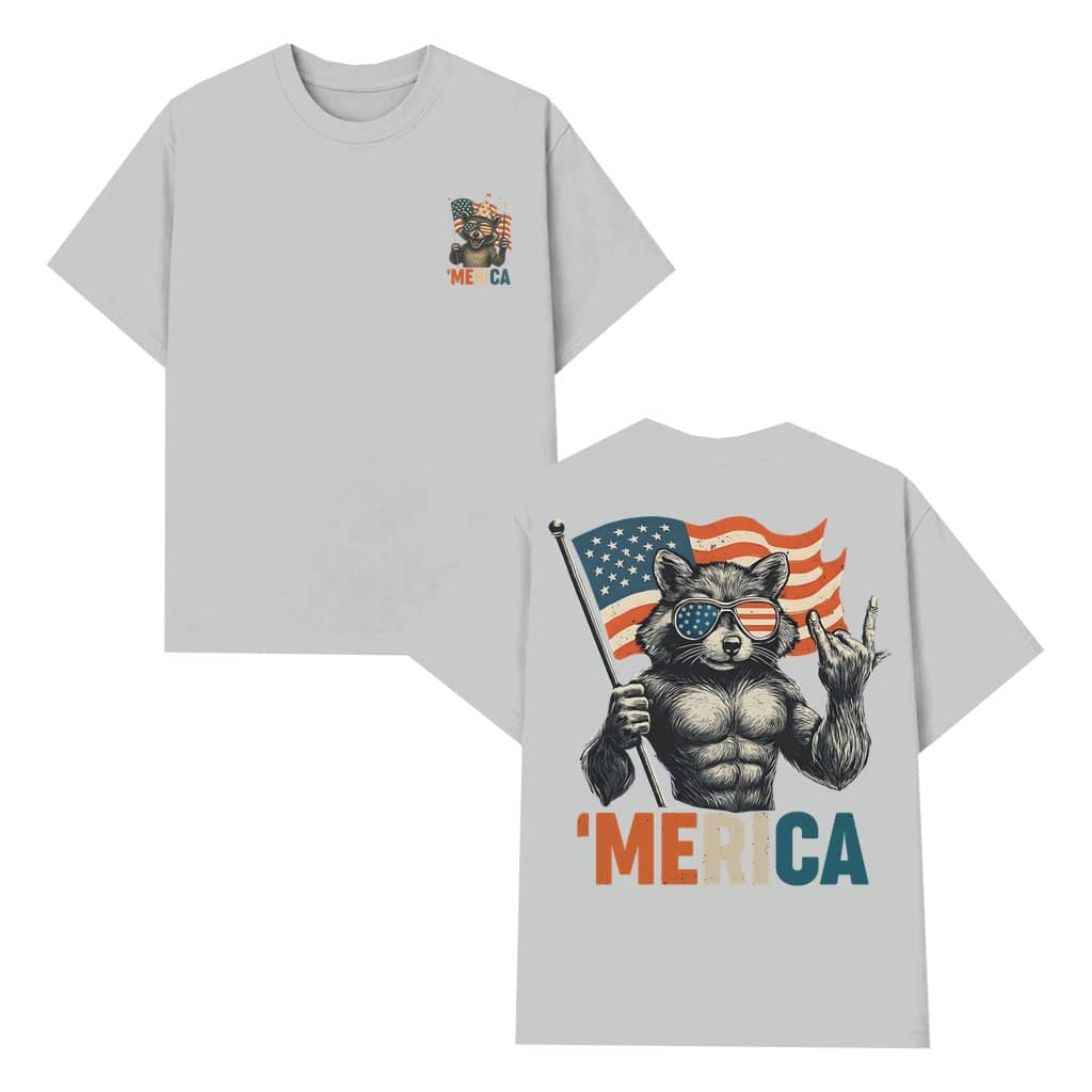 Funny Raccoon American Flag T-shirt – 4th of July Gift for Men Patriotic