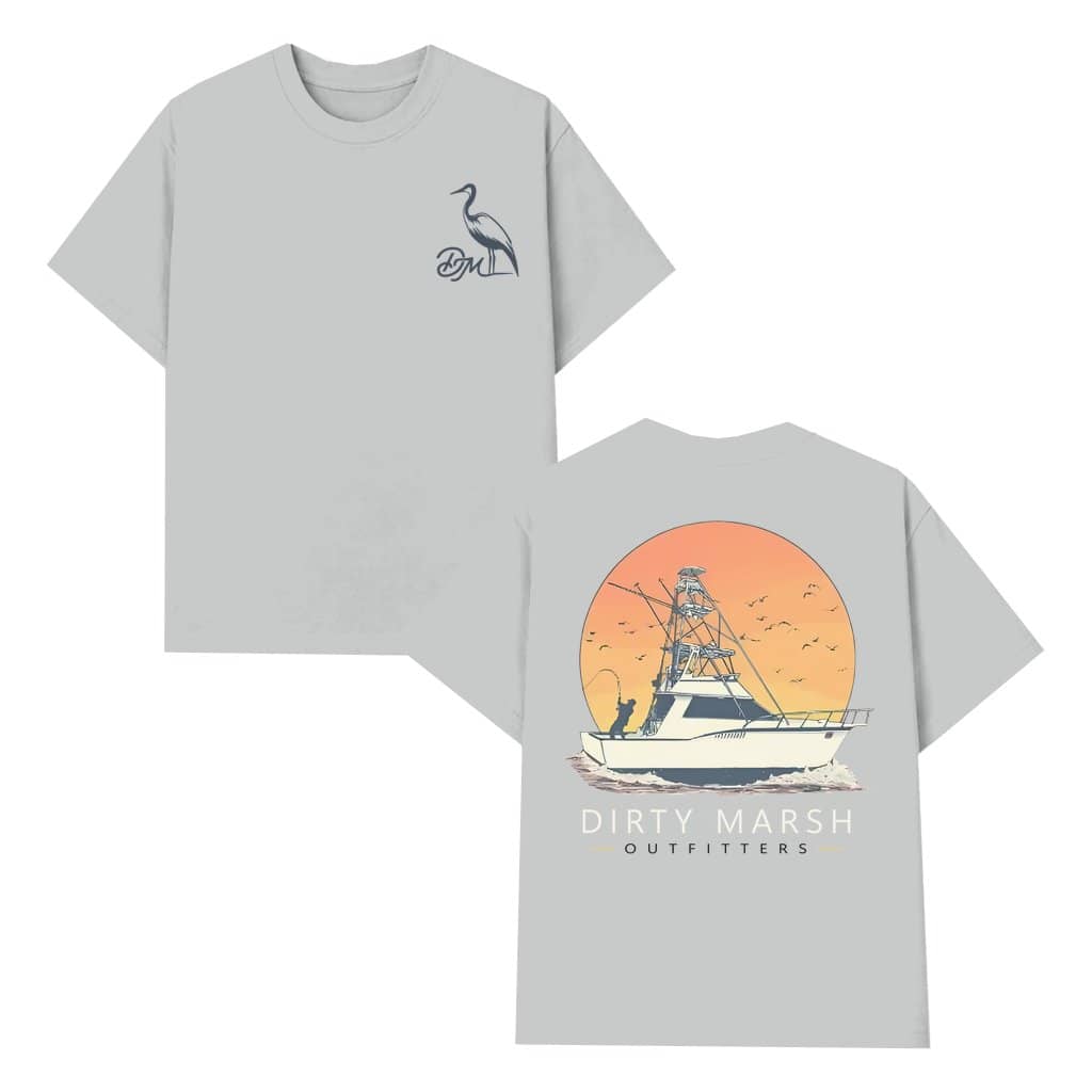 Dirty Marsh Fishing T-shirt – Fishing Gift for Angler Sunset Boat Graphic