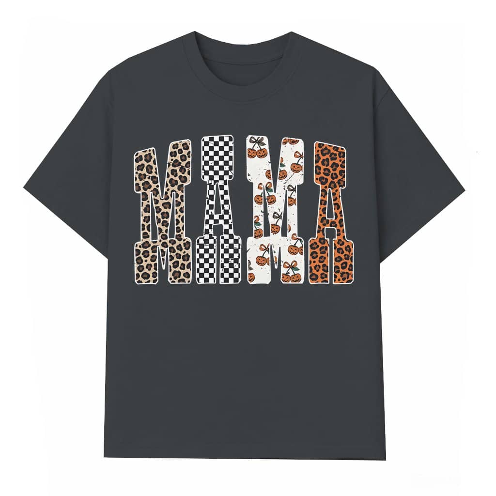 Pumpkin Leopard Print Mama T-shirt – Halloween Fall Gift for Mom