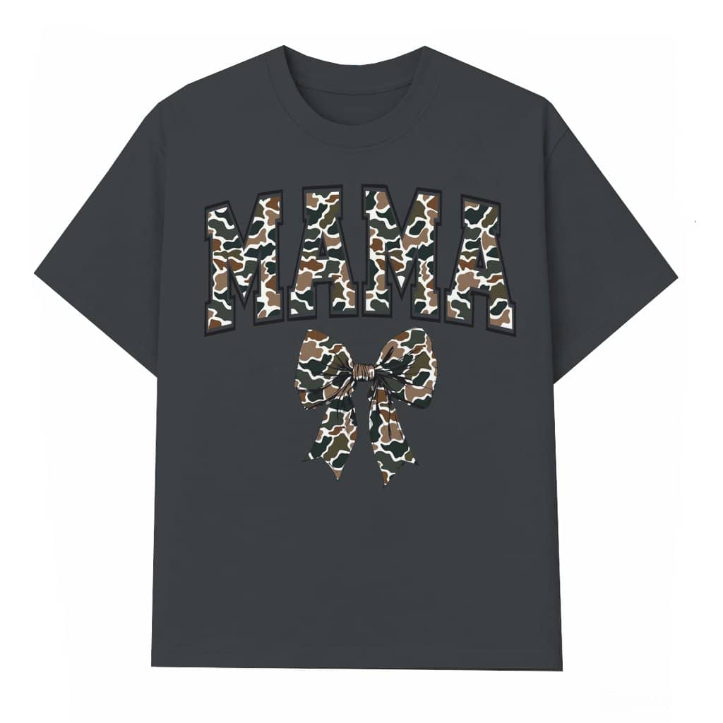 Camo Coquette Bow T-shirt – Mother's Day Gift for Mama Retro