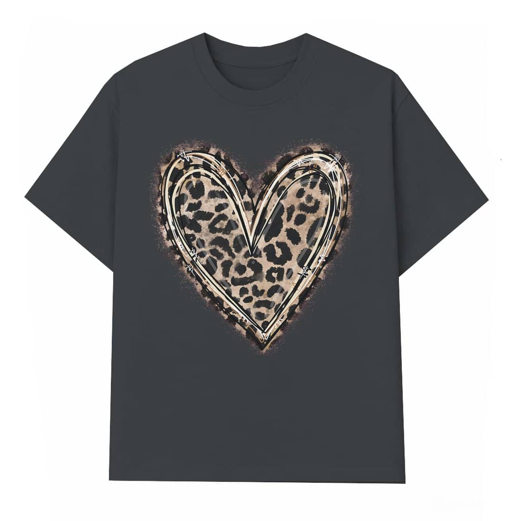 Leopard Print Heart T-shirt – Valentine's Day Gift for Women Trendy