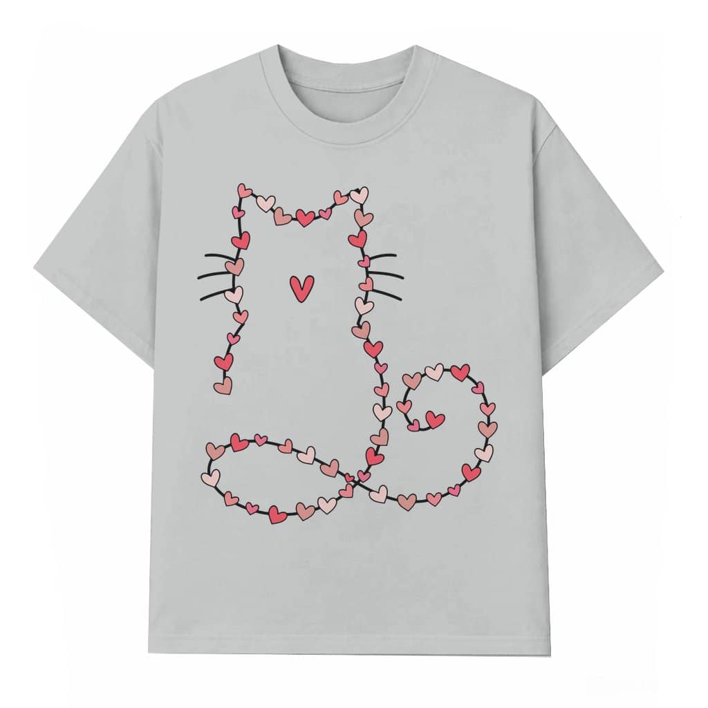 Valentine Cat Heart T-shirt – Valentine's Day Gift for Cat Lovers and Cat Moms