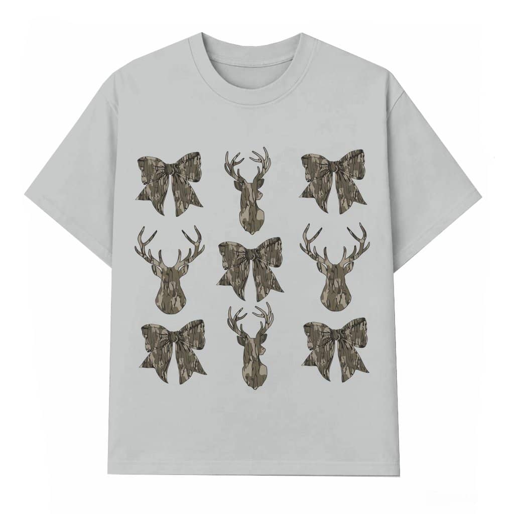 Coquette Bow Camo T-shirt – Deer Hunting Gift for Her