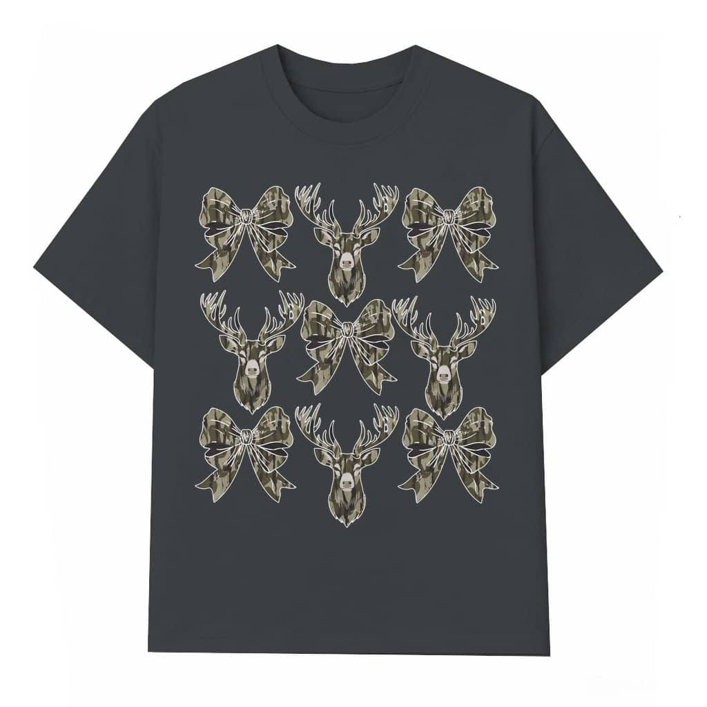 Deer Hunting Camo Bow T-shirt – Gift for Girls Coquette