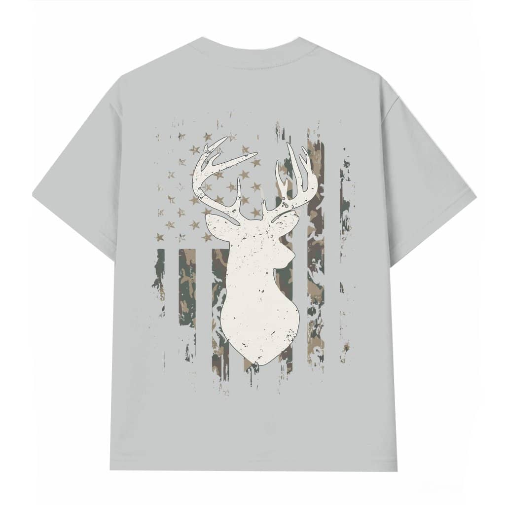 Buck Deer Hunting American Flag T-shirt – Gift for Whitetail Hunters Camo Vintage