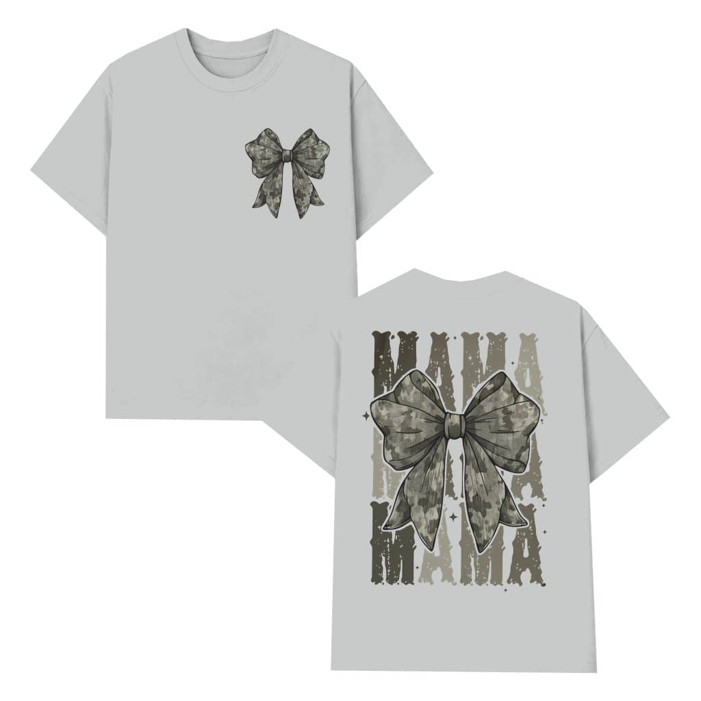 Camo Coquette Bow T-shirt – Valentine's Day Gift for Mama Retro Trendy Hunting Style