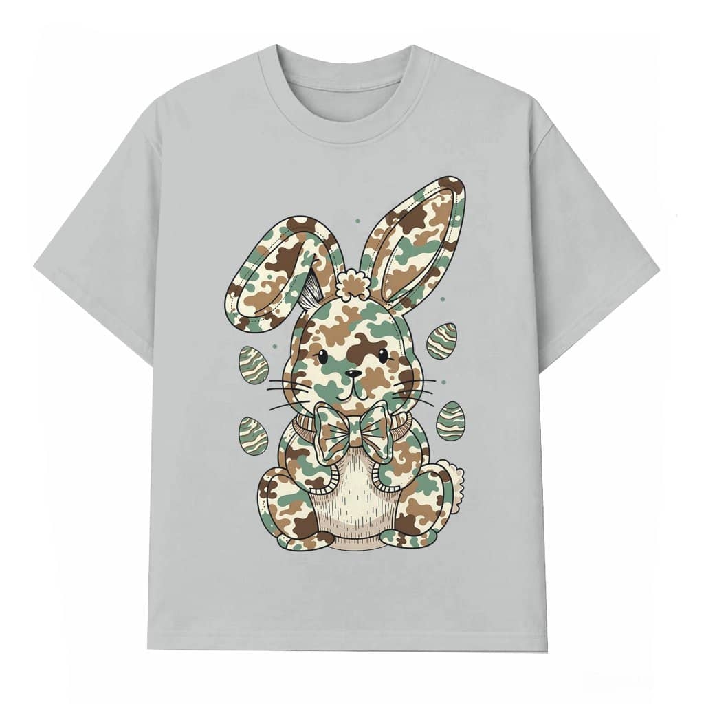 Cute Easter Bunny T-shirt – Easter Gift for Egg Hunters Retro Camo Doodle Bow