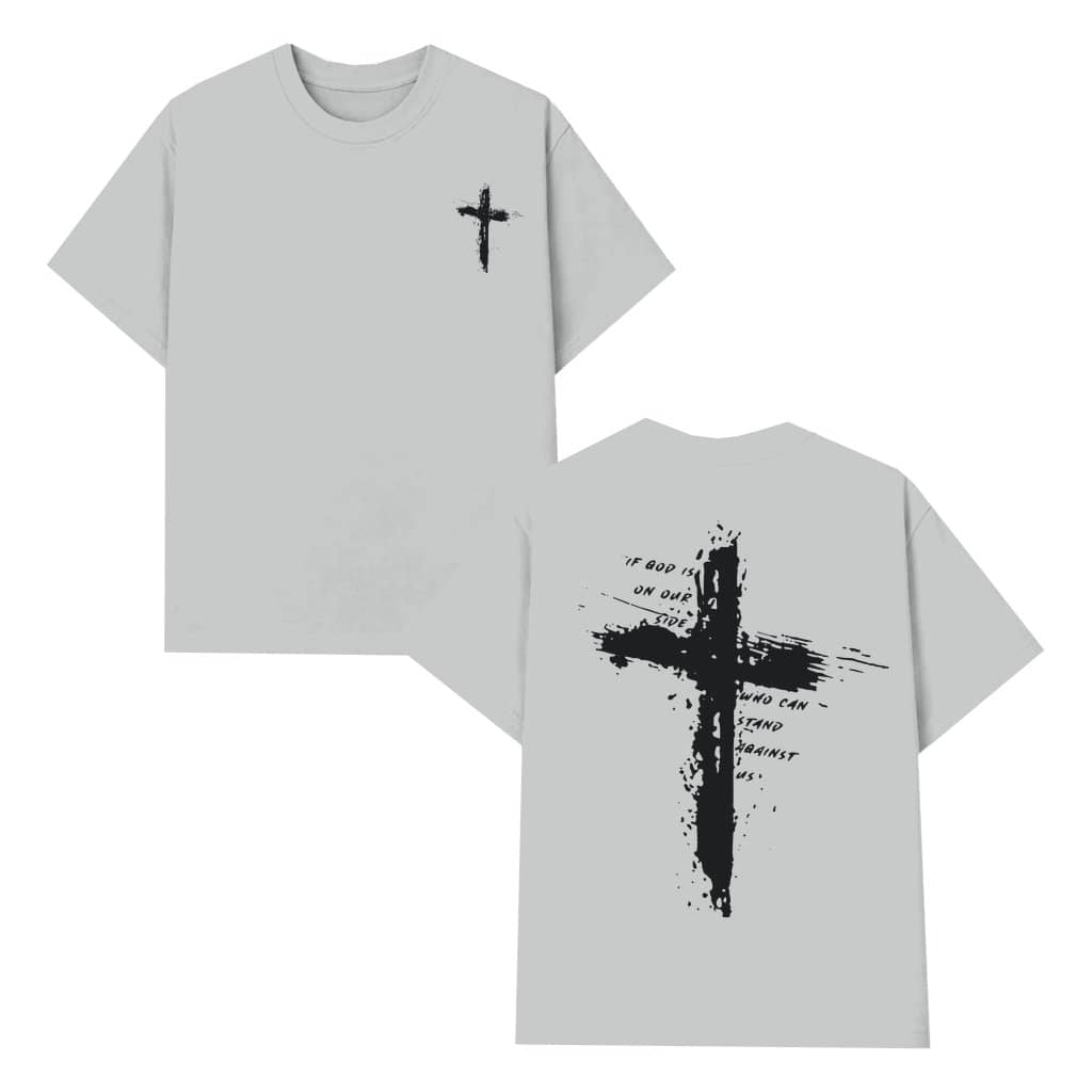 Christian T-shirt – Bold Cross Romans 8:31 Bible Verse Faith Gift for Men Women