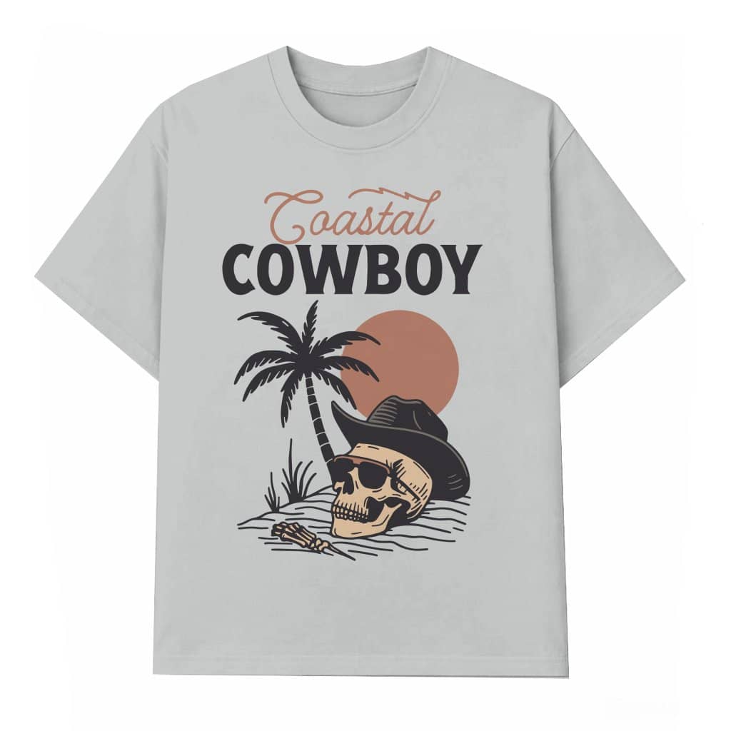 Funny Coastal Cowboy Skull T-shirt – Summer Beach Gift for Men Women Vintage
