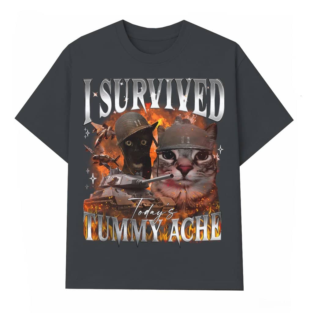 I Survived Today's Tummy Ache Funny Cat T-shirt – Funny Sarcastic Vintage Gift