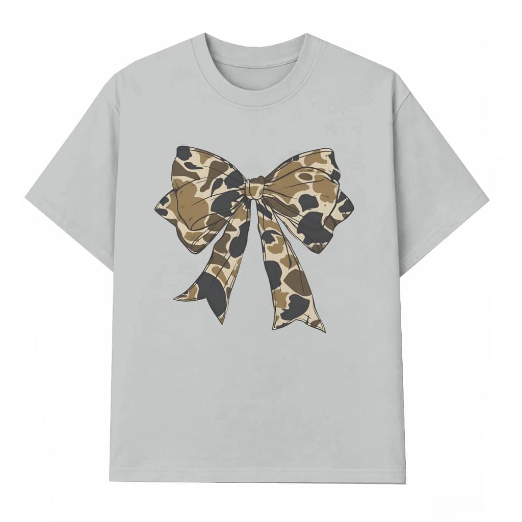 Camo Coquette Bow T-shirt – Birthday Gift for Her Old School Style