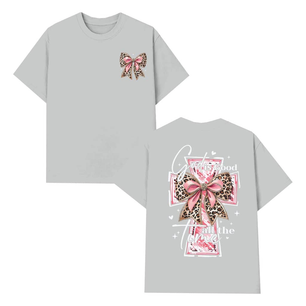 God Is Good T-shirt – Christian Gift for Women Cute Cross Pink Bow