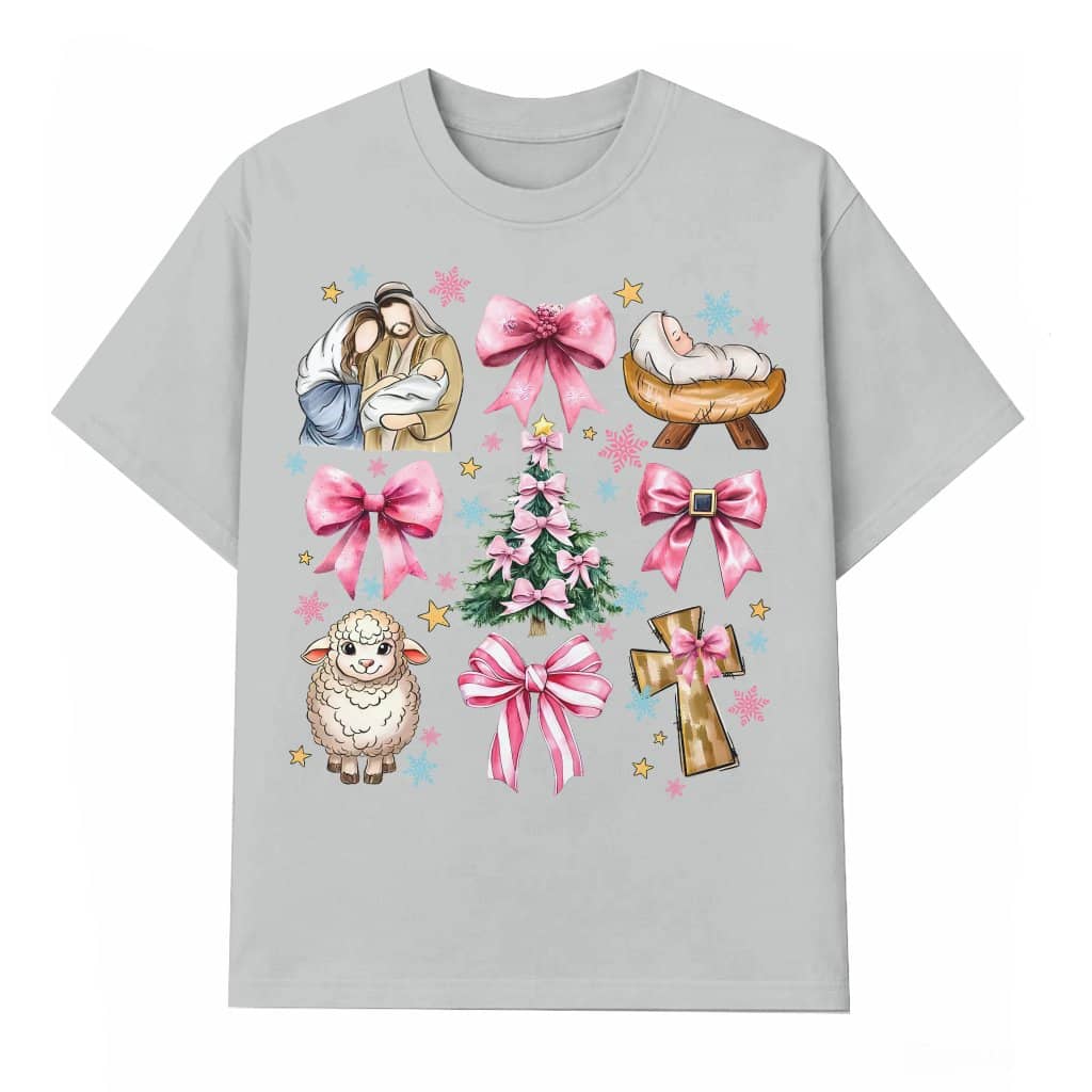 Christian Coquette Bow Bible Verse Wash Tee – Christian Gift for Her Trendy Preppy