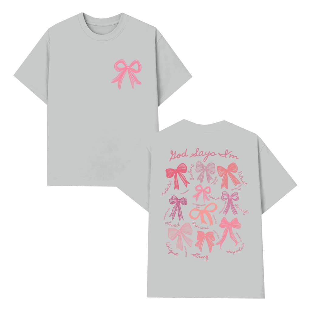 God Says I Am Coquette Bow T-shirt – Christian Gift for Her Trendy Pink Aesthetic