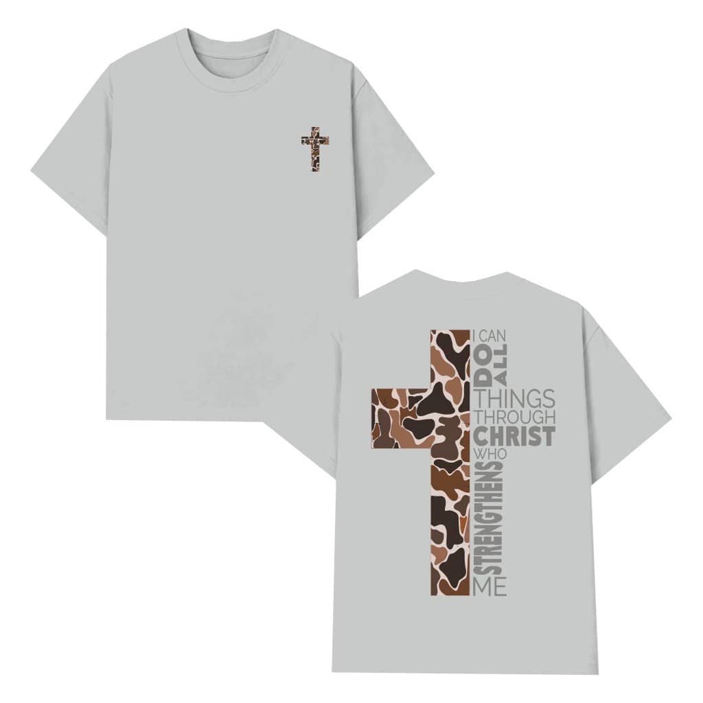 Camo Cross Philippians 4:13 T-shirt – Christian Gift for Believers and Outdoorsmen