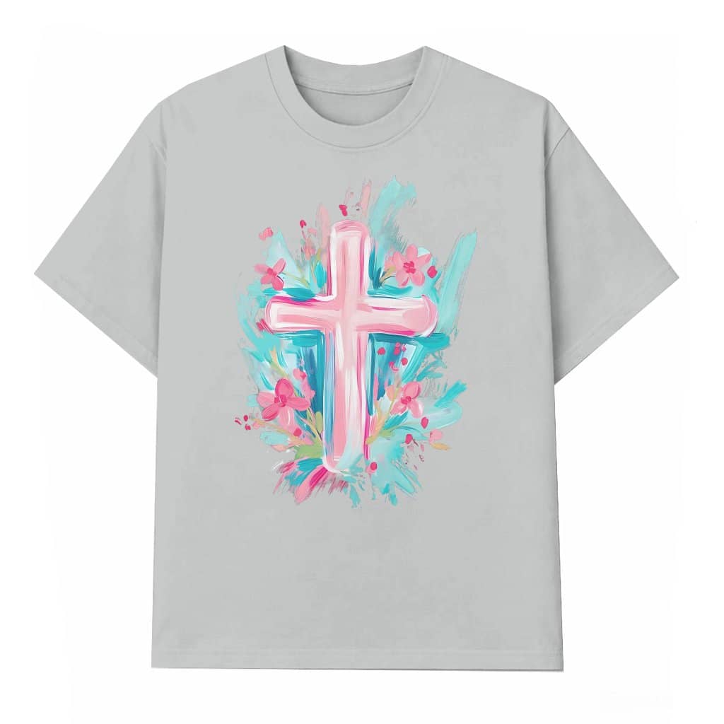 Cross Floral T-shirt – Easter Spring Gift for Christian Girl Cute Trendy