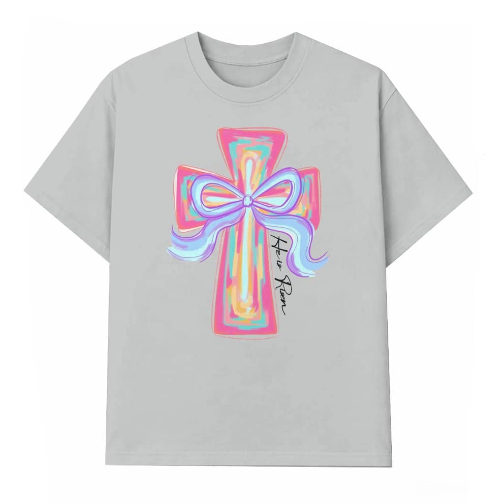 He is Risen T-shirt – Easter Gift for Girls Jesus Cross Coquette Preppy
