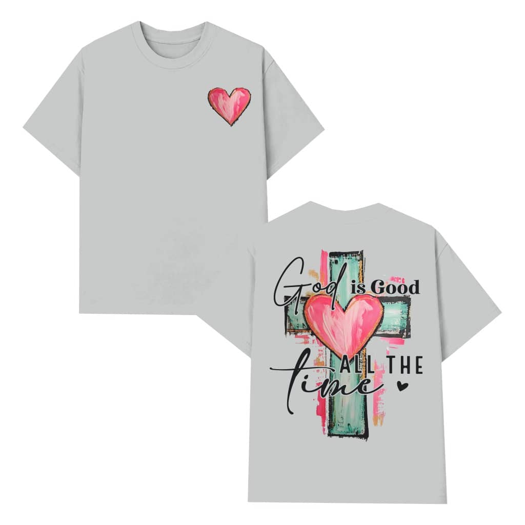 Christian T-shirt – God Is Good All The Time Watercolor Cross Religious Gift