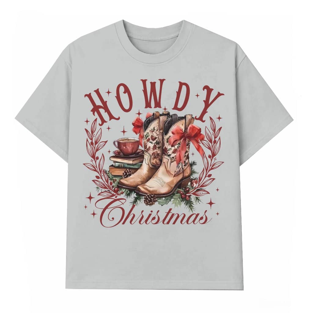 Howdy Christmas Cowgirl Boots T-shirt – Christmas Gift for Women Funny Western