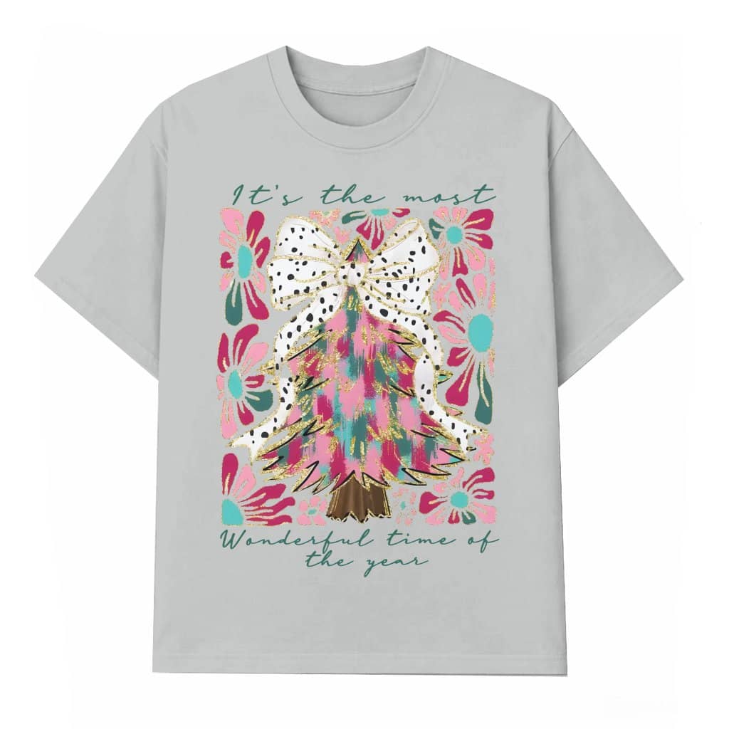 Coquette Christmas Tree T-Shirt – Christmas Gift Glitter Colorful Brushstroke