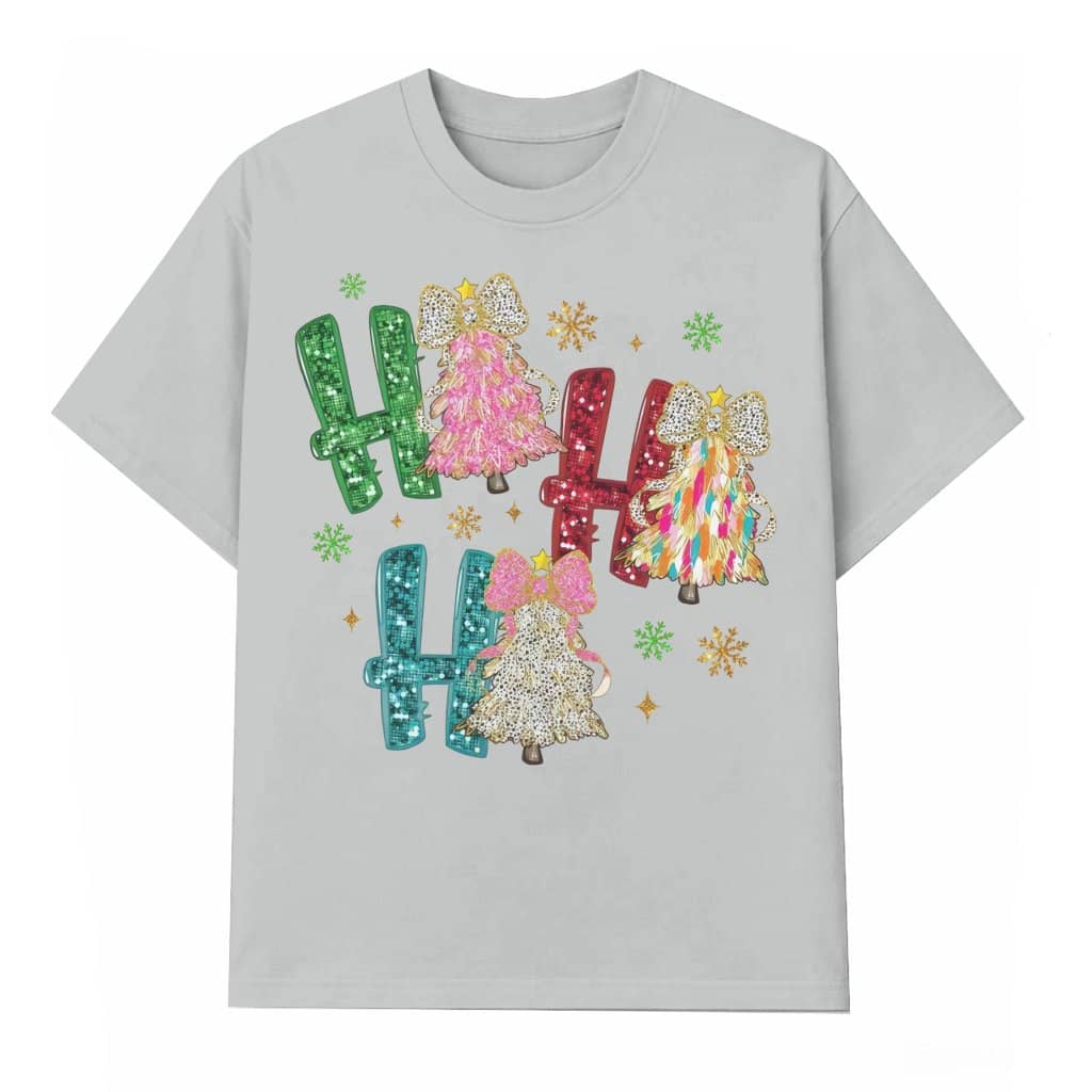 Ho Ho Ho Merry Christmas Tree T-shirt – Christmas Gift for Her Brushstroke