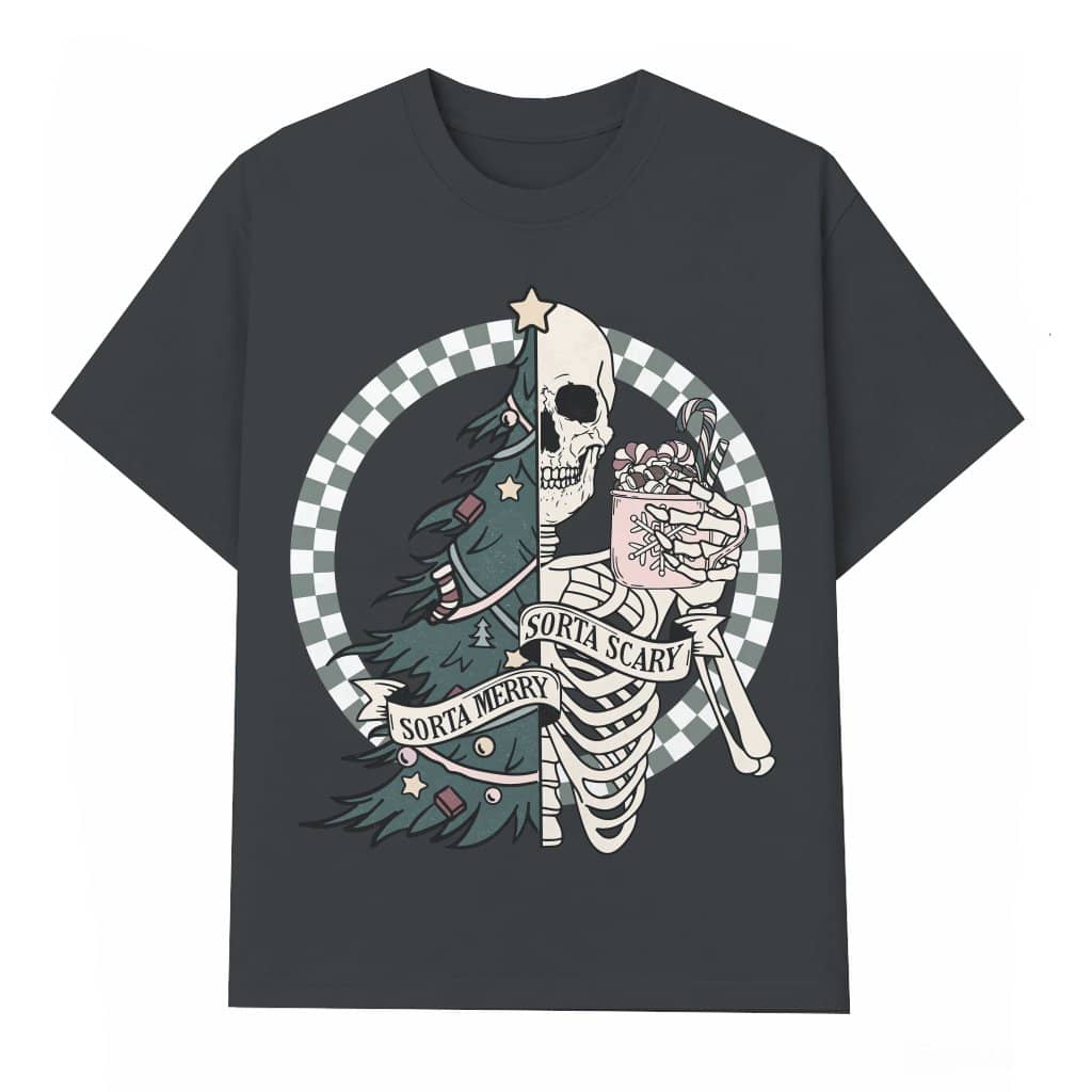 Funny Sorta Merry Sorta Scary T-shirt – Christmas Gift Retro Skeleton