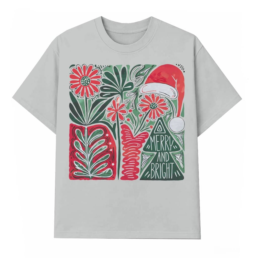 Boho Floral Merry and Bright T-shirt – Christmas Gift Trendy