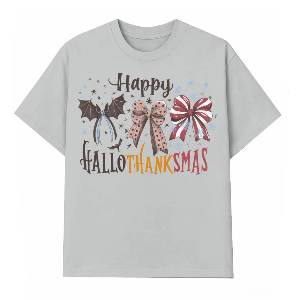 Happy Hallothanksmas T-shirt – Coquette Bow Holiday Gift
