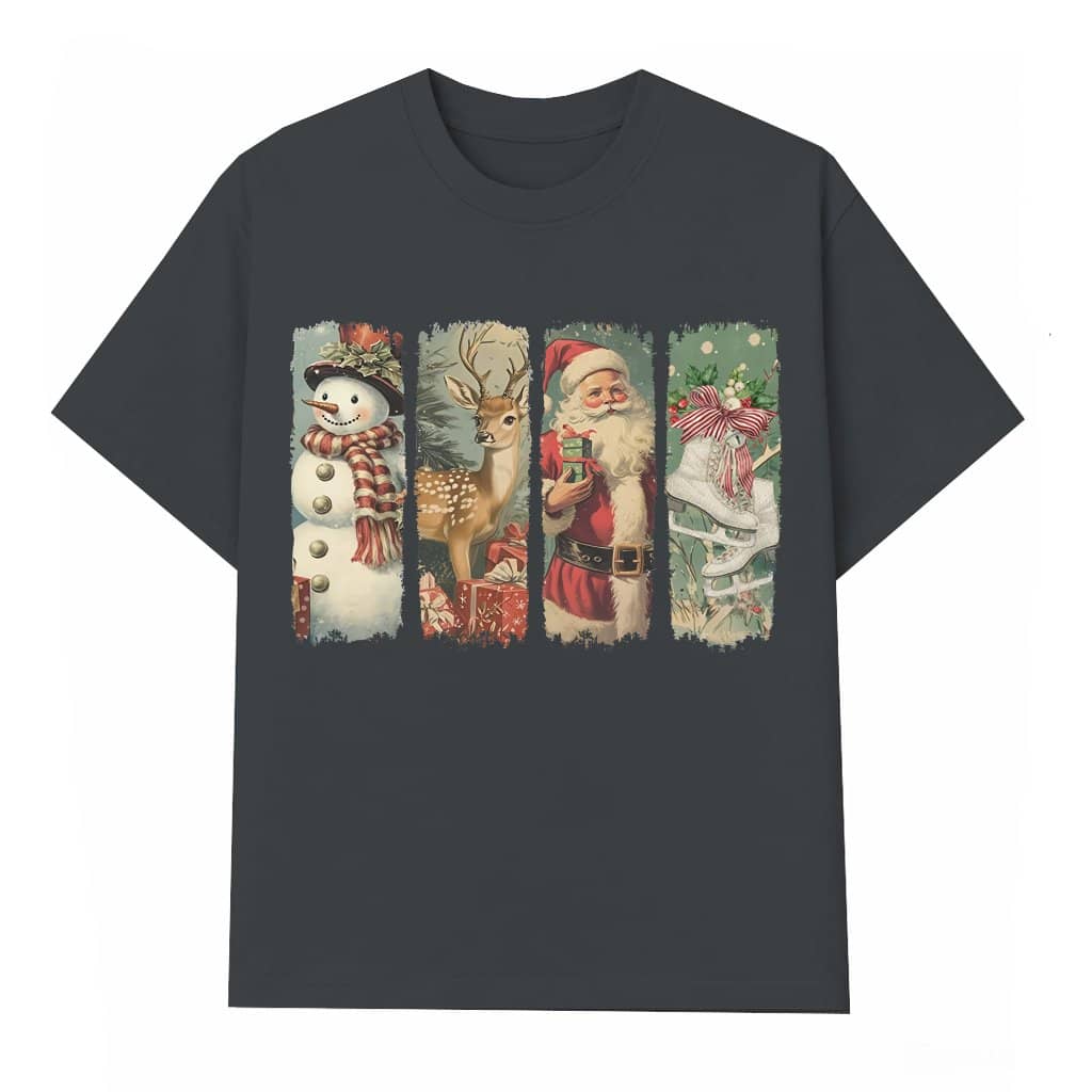 Retro Santa Deer Snowman T-shirt – Christmas Gift for Family Funny