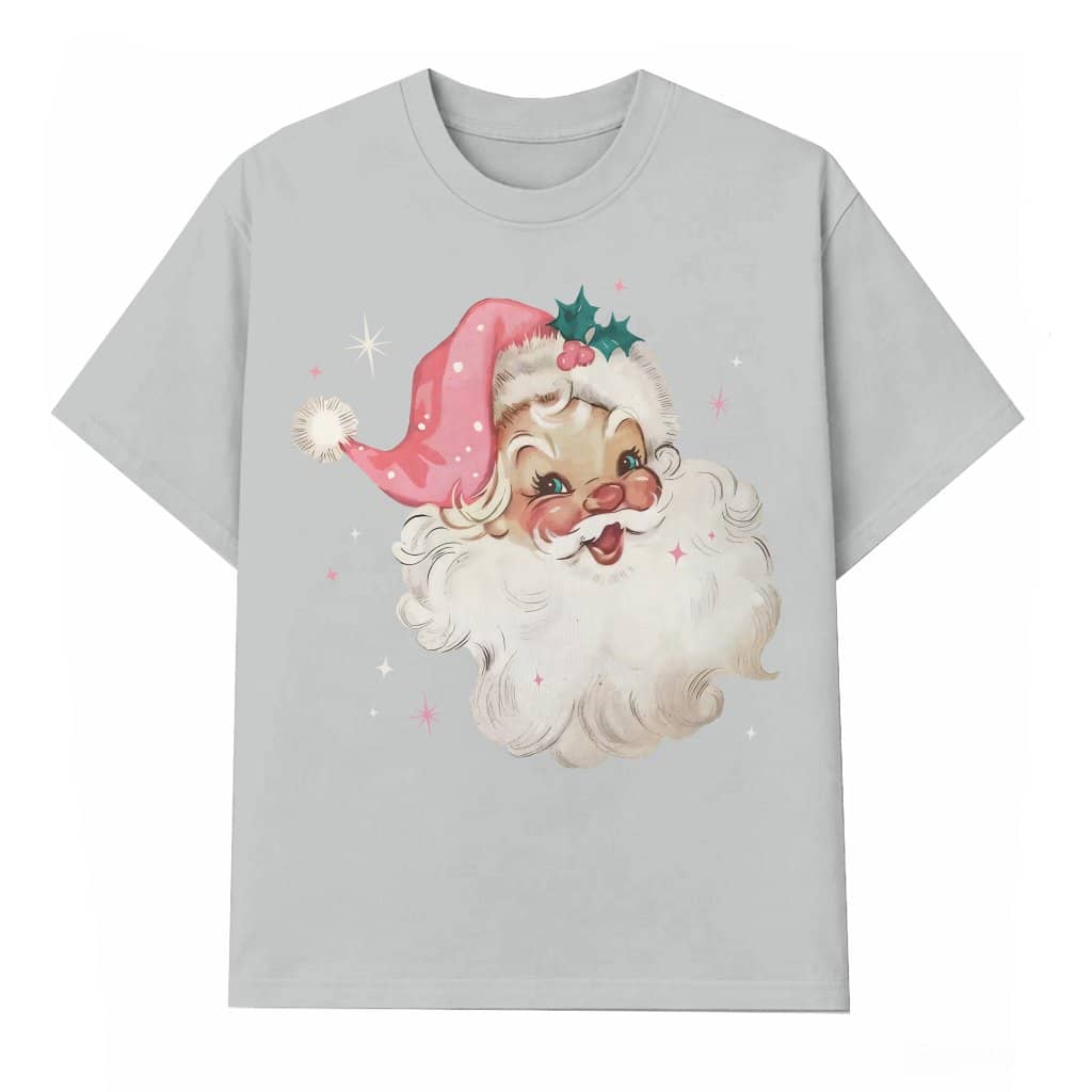 Cute Pink Santa T-shirt – Christmas Gift for Women Retro